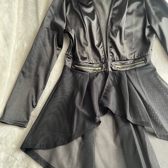 Black high-low Satin Mesh Fashion Top - Picture 4 of 15